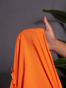 SHEIN CURVE+ Váy cam cỡ lớn cho nữ: Váy maxi bồng bềnh cổ chữ V và viền bèo nhún, hoàn hảo cho kỳ nghỉ Boho mùa hè - trái cam - Xem 9