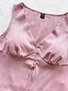 Soleia WYWH Kỳ nghỉ dành cho nữ DU LỊCH Màu trắng họa tiết thông thường xếp nếp Deep V Tank Top cho mùa hè - Bụi hồng - Xem 6