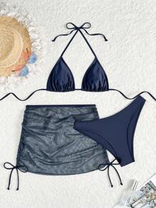 SHEIN Swim 2025 女士两件套泳衣 - 藏蓝色 - 查看 1