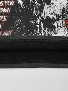 ROMWE MEN Grunge Punk Men's Skull Printed Boxy Fit Washed Vintage Print Tank Top, For Concert - Black - View 7