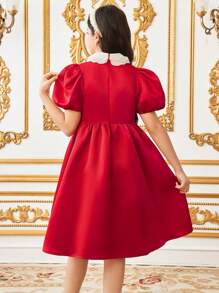 SHEIN Vestido sin mangas con cuello redondo elegante de patchwork dorado para niña preadolescente - Dorado - Ver 2