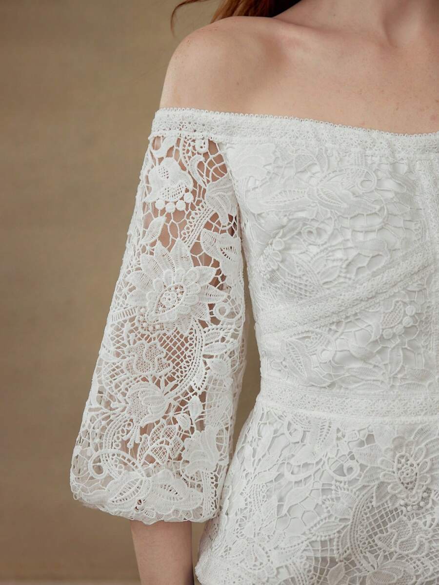 MOTF PREMIUM 露肩蕾丝衬衫 - 白色 - 查看 2