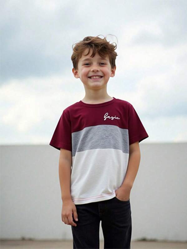 SHEIN Young Boy Letter Graphic Colorblock Tee