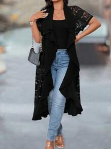 SHEIN LUNE 大码女式优雅休闲蕾丝拼布撞色材质夹克