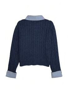 Franclia Fashionable College Style 2 In 1 Patchwork Knit Cardigan Crop Top Fall Winter Cloth For Women