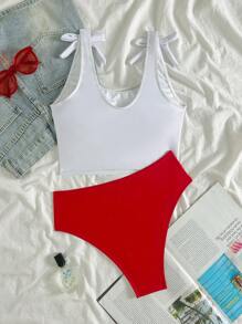 Swim Lushoire Springbreak Racerback Print Bikini Top For Summer Beach Vacation - Orange - View 2