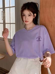 DAZY 标语图案落肩 T 恤 THE MOUNTAIN A MODERN PLACE SUNDAY SUNSHINE YOU ARE STRONGER THAN YOU WNOW MAJESTIC MOUNTAIN SUN 夏季