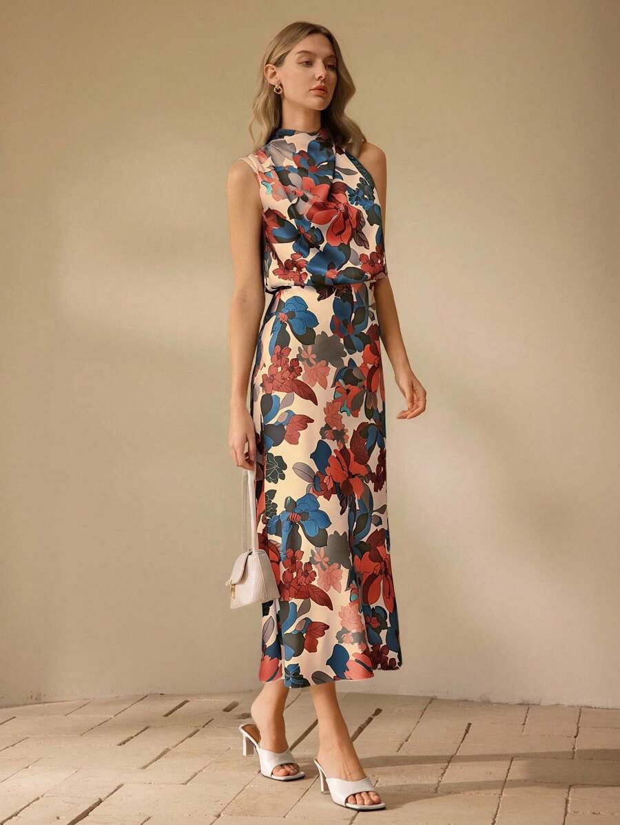 SHEIN Clasi Women's Elegant Floral Midi Dress - Multicolor - View 1