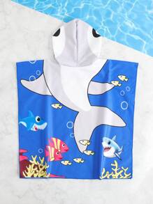Kids Shark Pattern Hooded Bathrobe & Swimsuit Set - Multicolor - View 5