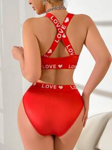 2 Pieces Set Milk Heart Printed Wireless Bras For Women - Red - View 2