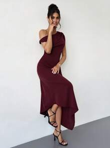 Firerie 新款百搭优雅不对称领口缎面连衣裙，女士夏季礼服，适合婚礼宾客/新娘送礼会/毕业典礼/教堂礼拜等场合，白色；毕业礼服/白色毕业礼服/教堂礼拜服/教堂礼服 - 紅木色 - 查看 6