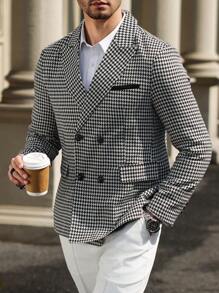 Manfinity Mode Blazer d'affaires casual à manches longues col châle à carreaux pour homme, pour l'automne - Noir et Blanc - Voir 3