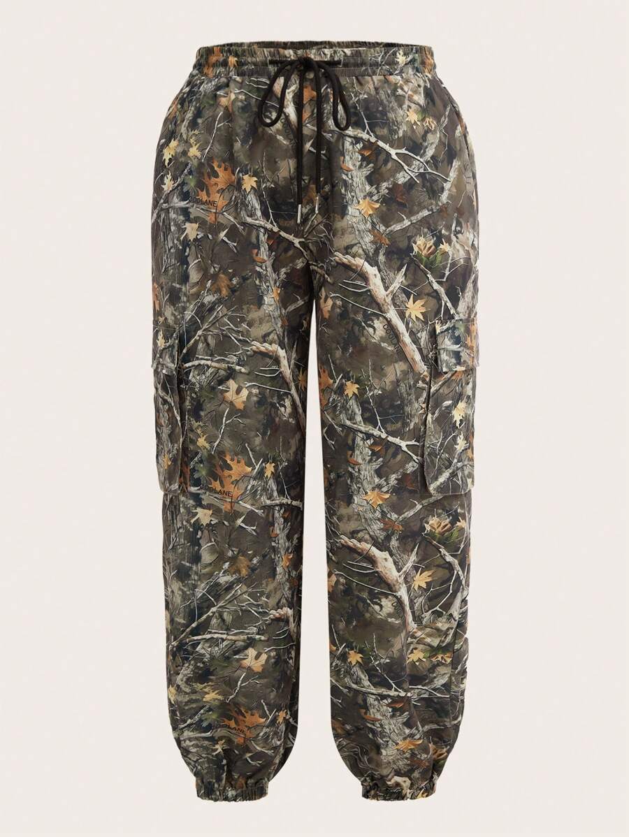 SHEIN EZwear 夏季复古嘻哈风格迷彩工装裤，修身休闲慢跑裤 - 彩色 - 查看 1