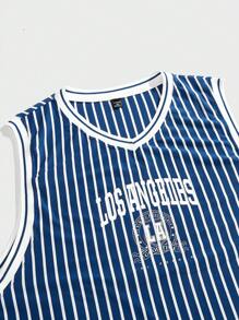 Manfinity VCAY 大码男式街头时尚条纹针织背心和牛仔效果编织短裤套装