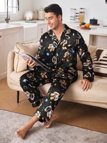 CoupledUp Men's 1set Astronaut Bear Print Pajama Set - Multicolor - View 2