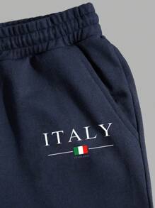 RueChic 男士棉质字母印花常规款运动裤