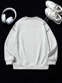 SHEIN Tween Girls Clothes Fall Daily Wear Grey Loose Sweatshirt For Thanksgiving - Grey - View 2