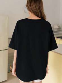 DAZY Women Short Sleeve Round Neck T-Shirt, Simple And Fashionable, Suitable For Summer - Black - View 2