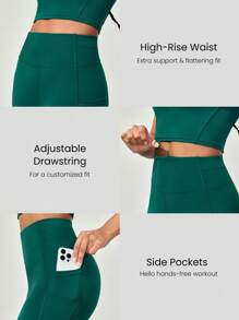 GLOWMODE 21" Powersculpt™ Goal Getter Adjustable Drawstring Waist Butt Scrunch Leggings With Side Pockets High Impact Workout Running Training Gym