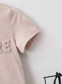 SHEIN Young Boy Loose And Comfortable T-Shirt & Shorts Set, Casual And Cute Style, Suitable For School, Party, Outing, And Sports. Perfect For 4-7-Year-Old Boys. Kids Two Pieces Set - Khaki - View 6