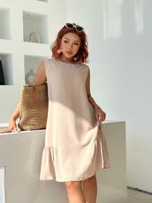 SHEIN Frenchy 大码女式宽松舒适杏色连衣裙，背部蝴蝶结设计，休闲时尚装扮，适合春夏季外出、约会、度假 - 杏色 - 查看 5