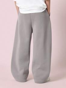 SUMWON 运动慢跑裤 弹力裤脚抓绒裤 舒适冬季运动训练休闲运动裤 带口袋 - 深灰色 - 查看 5