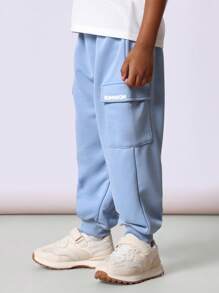 SUMWON 儿童运动慢跑运动裤，带大口袋、松紧袖口、舒适混纺面料，非常适合学校运动玩耍（3 条装） - 彩色 - 查看 3