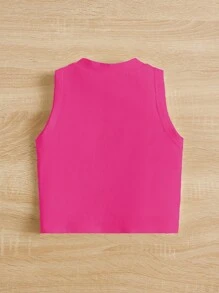 SHEIN Leap Crew 年轻女孩休闲简约卡通图案无袖圆领背心，适合夏季 - 玫紅色 - 查看 2