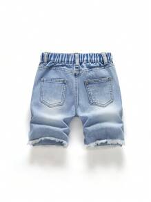 Pantalones cortos vaqueros ligeros azul claro lavados, versátiles y de moda minimalista, para niño casual con roturas - Lavado ligero - Ver 2