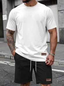 Manfinity Homme Plus Size Men's Letter Graphic Crew Neck Short Sleeve Casual T-Shirt And Drawstring Waist Shorts Set