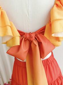 SHEIN VCAY Conjunto de top corto con cuello cuadrado, espalda descubierta, mangas con volantes y falda larga en estilo degradado - Amarillo - Ver 5