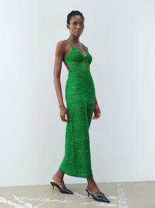 Maija 春夏新款绿色圆形金属纽扣节日优雅现代女式毛衣裙适合外出度假、节日、日常休闲、沙滩婚礼、情人节派对穿着老款90年代女装波西米亚风 - 綠色 - 查看 6