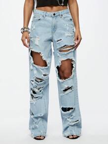 SUMWON WOMEN Quần Jeans Denim Rộng Baggy Fit - Màu xanh lam - Xem 1