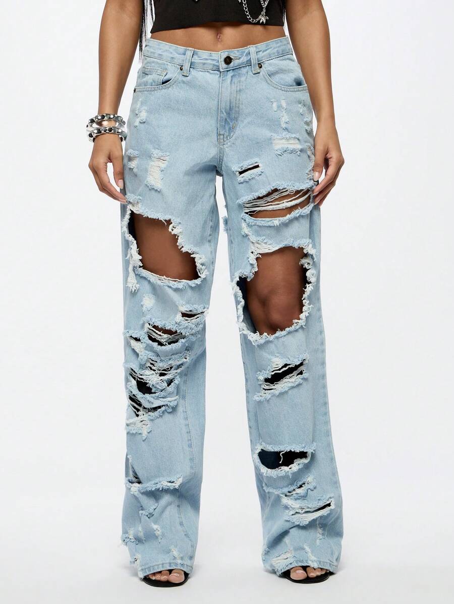 SUMWON WOMEN Quần Jeans Denim Rộng Baggy Fit - Màu xanh lam - Xem 1