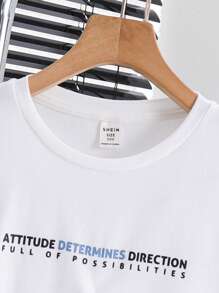 SHEIN Tween Boy 2pcs Sports Set, Slogan Graphic T-Shirt & Shorts, Purple - Baby Blue - View 3