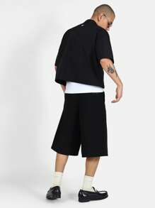 SUMWON 轻盈纽扣衬衫短袖休闲都市街头风夏季春季时尚现代商务休闲装 - 黑色 - 查看 6