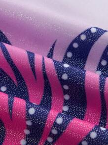 SHEIN Young Girls Floral Activewear Gymnastics Leotard With Spaghetti Strap Neckline, Racerback And Snap Button, Deep Purple - Purple - View 5