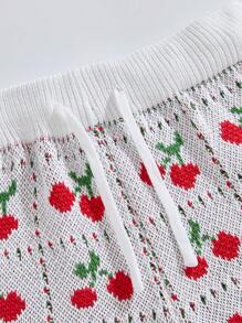 SHEIN 2pcs White Cherry Pattern Knitted Vest And Knitted Shorts Sets For Young Girls - White - View 6