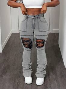 SHEIN Slayr Fashionable Sexy Fashionable Women Skinny Jeans With Folded Ankles