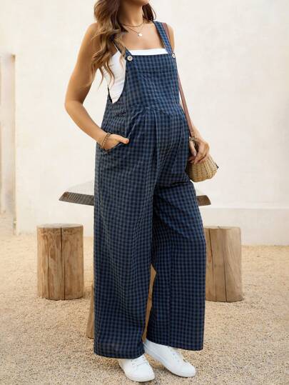 SHEIN Gasaul Vacation Rutig Jumpsuit Med Vida Ben För Mamma