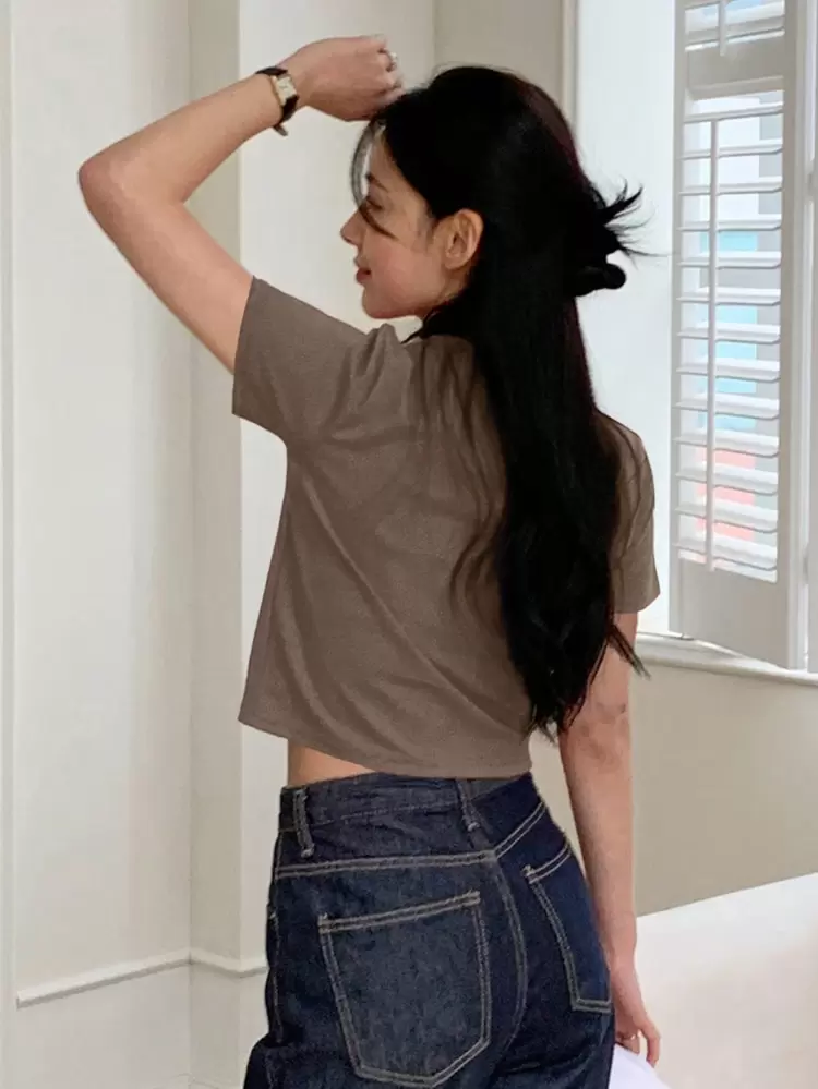 Women's Round Neck Short Sleeve Solid Color Simple Style All-Match T-Shirt, Casual Daily Wear Summer