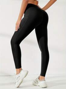 INAWLY 女士高腰条纹口袋休闲紧身裤，百搭 - 黑色 - 查看 2