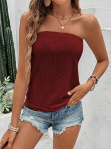 Chiquease Áo ống rộng rãi thêu họa tiết kỳ nghỉ dành cho nữ - Màu Đỏ Sâu - Xem 5