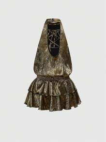 Grunge Punk Đầm Mini Phong Cách Công Chúa Retro Lấp Lánh Cho Bữa Tiệc - màu xanh lá - Xem 2