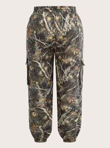 SHEIN EZwear 夏季复古嘻哈风格迷彩工装裤，修身休闲慢跑裤 - 彩色 - 查看 2