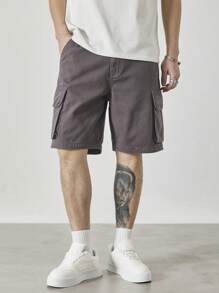 Claim Dot 男士宽松深灰色休闲牛仔工装短裤 - 深灰色 - 查看 4