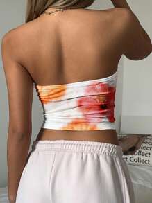 SHEIN EZwear 女士休闲全花卉印花抹胸短款上衣，适合夏季 - 白色 - 查看 2