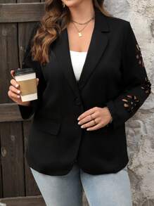 SHEIN LUNE Blazer da donna con stampa floreale, adatto per l'ufficio e l'uso quotidiano, disponibile in taglie comode - nero - Visualizzare 4