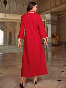 Al Najma Handcrafted Acetate Linen Red Arabian Dress Robe Kaftan Jalabiya Dress - Red - View 2