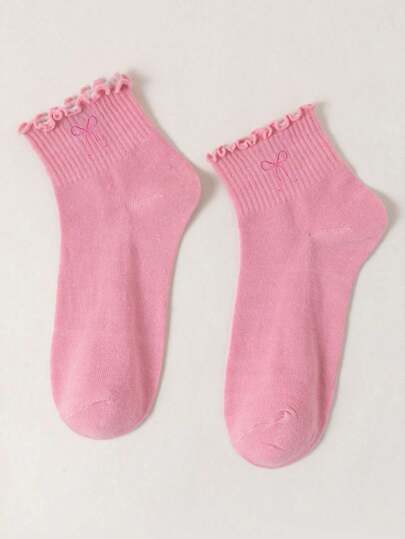 SV Pattern Studio 1 par de calcetines tipo crew para mujer con decoración de lazo rosa